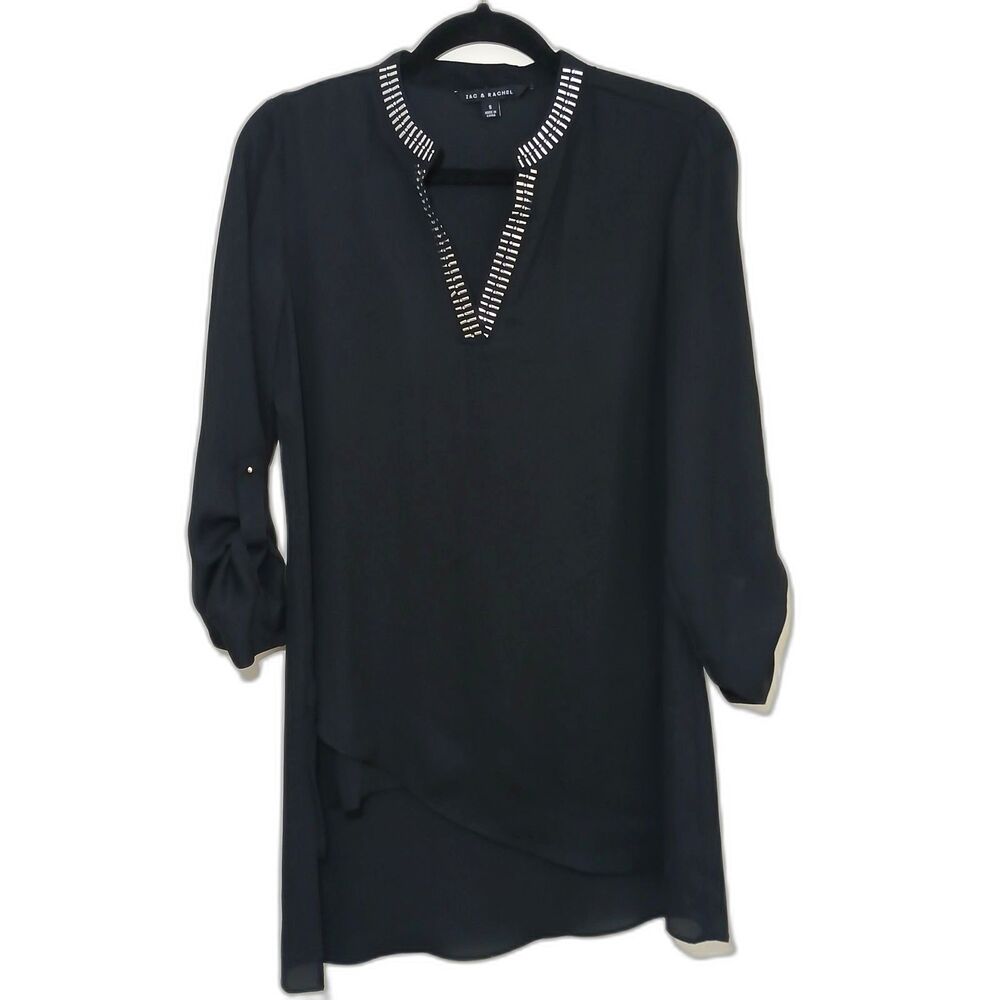 Zac & Rachael Black V-Neck Asymmetrical Tunic Top Pool to Party Beach Vacation S